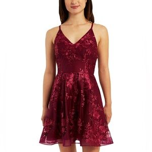 BCX Red Mini Fit and Flare Dress Sleeveless V-neck